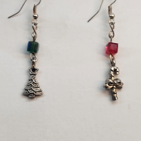 Holiday Charm Silver Earrings with Green and Red Accents - Picture 1 of 4